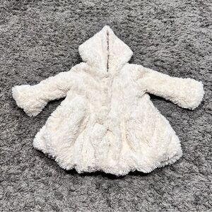 3/$15 Belle Bird Cream White Faux Fur Jacket with Peplum and Hood